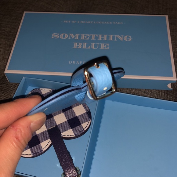 Draper James Something Blue Faux Leather Gingham Heart Luggage Travel Tag Set - Picture 9 of 11